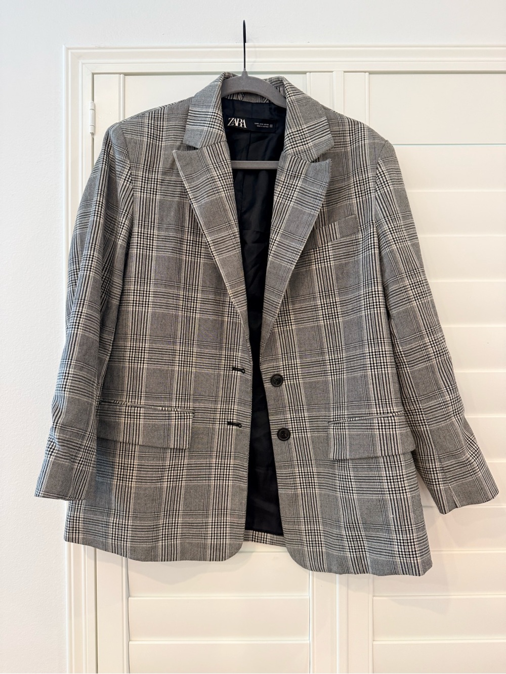Zara Women’s Gray/Black Plaid Blazer - S